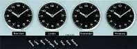 travel themed home accessories - Aluminum clock with four dials displaying different time zones. Comes with a set of interchangeable magnets to allow you to select the time zone of your choice.