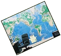 World Map Wall Murals  - Major Cities World Time Zone Land Elevation and Distance Up-to-Date Political Boundaries Ocean Depths & Shipping Lanes Nautical Miles/Longitude & Latitude. The Panels can be rearranged for different continental emphasis - choose the American, or European/African, or Asian continents as your focus. Map can be trimmed to fit any wall, and works well even around doors and windows. World Map Wall Mural-travel-theme-decorating-ideas