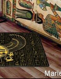 Egyptian Eye of Horus - Wadjet Gold and Black Rug  -  Egyptian Print Bedspread  egyptian bedding egyptian print bedding