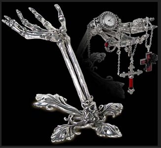 Alchemy Gothic Jewelry Stand-unique decorations gothic style bedrooms - An unquestioning servant arisen from its stifling grave in devoted supplication to its pampered mistresses assistance. A dramatically different and substantial jewelry stand poised to be casually draped with all the rings and necklaces of any special haunting value.
