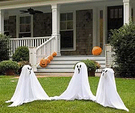 Garden Ghosts  Triple threat for haunting trick-or-treaters! Scare off the competition this Halloween with a "boo"tiful set of three ghostly lawn ornaments