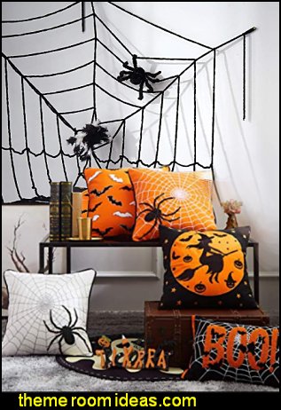 Halloween Throw Pillows Black Bats  Spider Web Skull Red Rose Witch Pillows