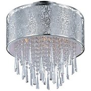 delicate pattern in Satin Nickel stainless steel creates a silhouette against the inner fabric shade. The shimmer of crystal adds a touch of elegance to this transitional style. 