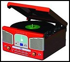 RD Classic Retro Turntable/CD/Radio RED - Curtis International classic retro turntable/CD/radio- Classic retro 1950's "diner" design- Plays 33 1/3 and 45's only- Turntable- Front loading CD player- AM/FM Stereo radio- Red with chrome trim