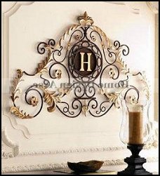 Gold IRON SCROLL MONOGRAM Initial Letter Wall Plaque Overdoor Palace - tuscan bedroom wall decorations 