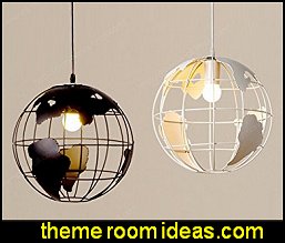 Earth shape Chandelier wrought iron Circular globe - earth shape globe light travel bedroom decorations - Travel inspired home decor ideas - travel themed home accessories 