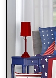 Blue Nightstand  Red Table Lamp  American Stars and Stripes Throw Pillow    Red and Blue American Stars and Stripes Throw Pillow   