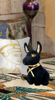 Golden Egyptian Queen Nefertiti Throw Pillow   Egyptian Plush Black and Gold Bastet Cat & Anubis Stuffed Animal  