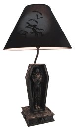 Dark Dawning Vampire in the Coffin Black Table Lamp - vampire bedroom decor - gothic bedroom furniture