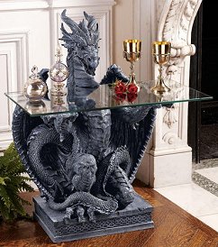 Dragon Glass Topped Sculptural Table  Gothic Furniture