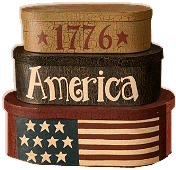 Primitive Nesting Boxes - Smallest box is primitive stars with 1776, medium box is the word America and the largest box shows a primitive version of an American Flag