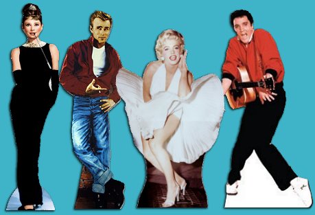 Elvis Presley cardboard cutout  Elvis Presley wall decals  50s legends standups - Stand Up Title: James Dean (Hollywood Legend) Life-Size Standup Poster   50s home decor 50s party decorations  Marilyn Monro  James Dean 