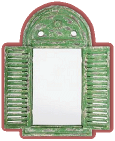 Window frame mirror with louvered doors. Adds rustic touch to any room. 